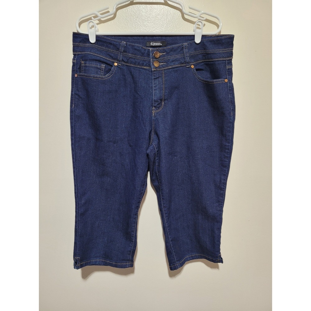 d.jeans Capri Pants Women 16W‎ Dark Blue Stretch double Button Cropped